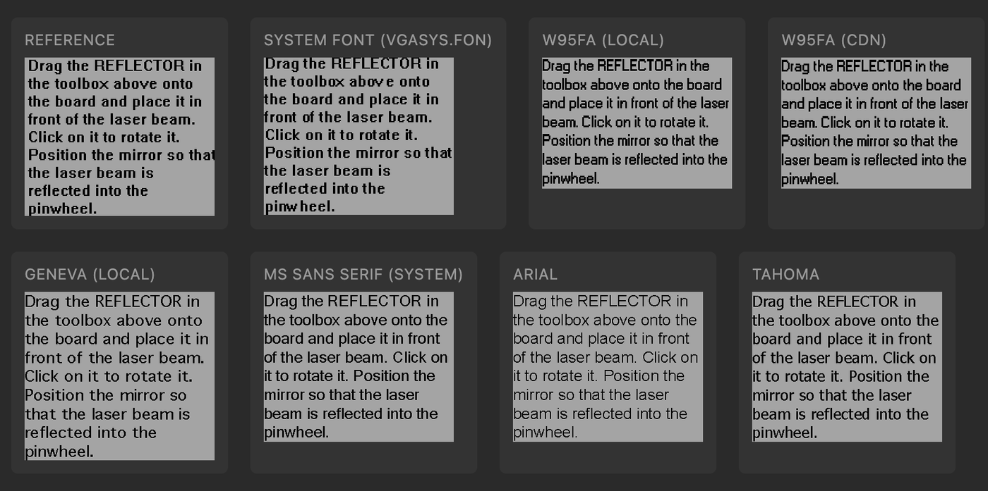 A font comparison tool overlaying the original game's glyphs with candidate fonts pixel by pixel